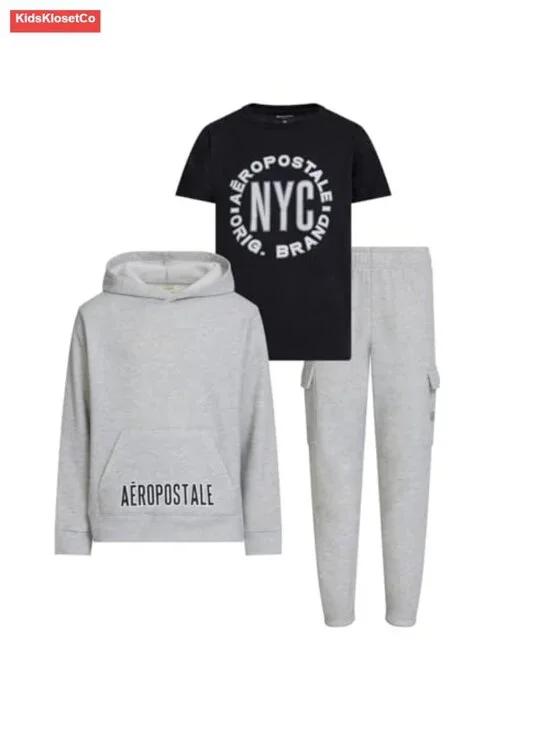 Boys 3-Piece Sweatsuit Set: Fleece Hoodie, Cargo Joggers & Tee