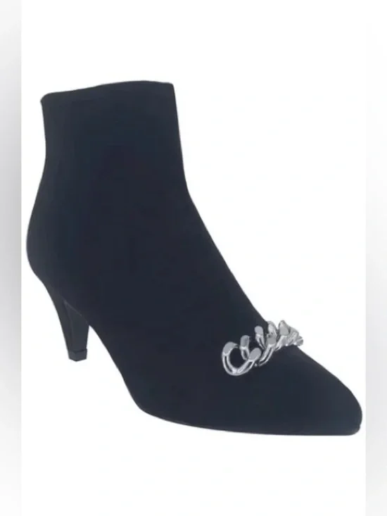 Impo Elicia Black Faux Suede Silver Chain Ankle Boot Sz 7 BNWB