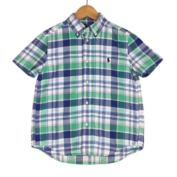 RALPH LAUREN BOY'S PLAID SHORT‑SLEEVE BUTTON‑DOWN – MULTICOLOR – KIDS SIZE 7