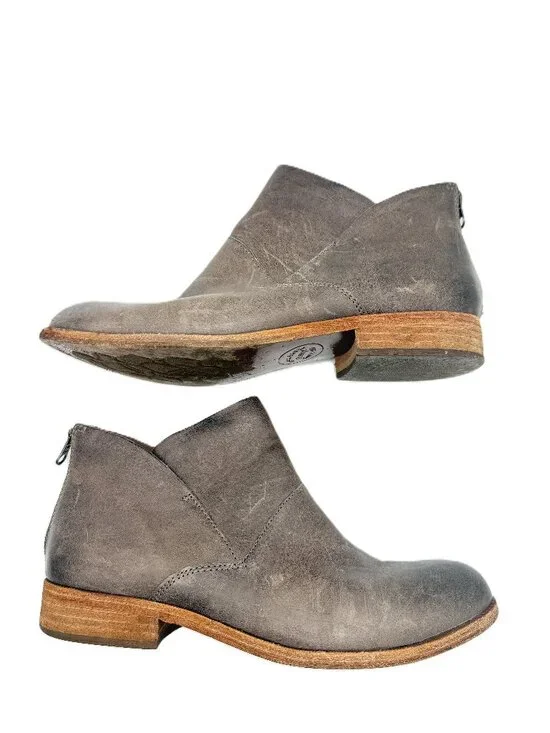 Kork-Ease Gray Leather Ankle Booties 10M Quiet Luxury Boho Minimal 3966
