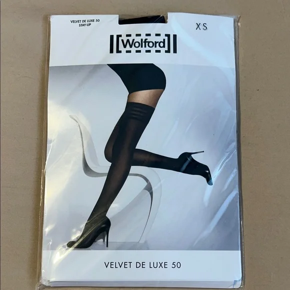 NWT Wolford Velvet de Luxe 50 Stay-Up Tights - Black - Size XS