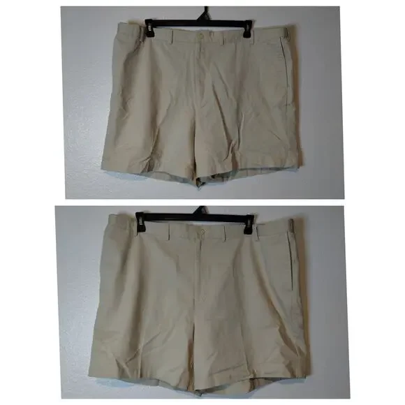 Lands' End Set of 2 Men Sz 44 Waist Tan Beige Khaki Chino Traditional Fit Shorts