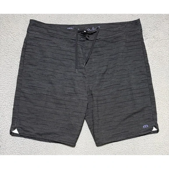 Travis Mathew Swim Trunks Men 40x10 Gray Stripe Board Shorts Stretch pocket Surf