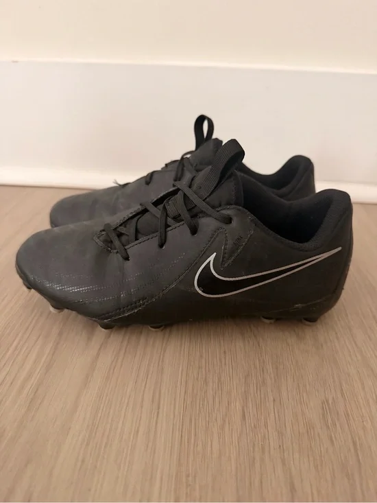 Nike Kids Black Cleats with Silver Swoosh