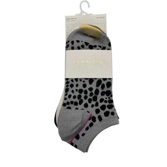 Goldtoe Socks Womens 6-9 Multi Animal Print Designer Collection 4 Pair No Show