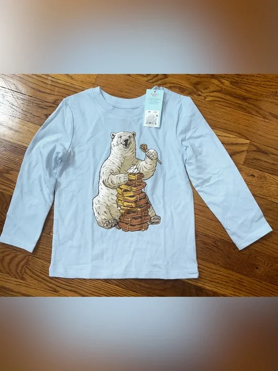 Cat & Jack Kids Long-Sleeve Tee with Polar Bear Pancake Stack Graphic - 4T - NWT