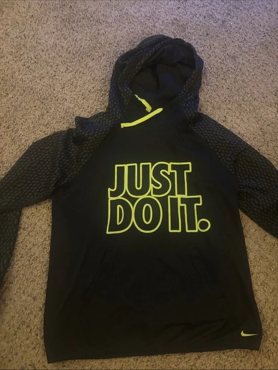 Nike Black Hoodie with Neon Yellow 'JUST DO IT.' Graphic