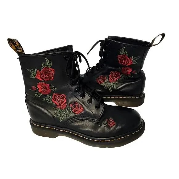 Dr. Doc Martens Air Wait 1460 Vonda Floral Leather Lace Up Boots Wmn 9 Roses New