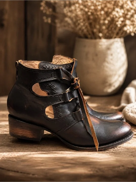FREEBIRD Surge Leather Cutout Lace-Up Ankle Boots Brown Size 7 Western Boho