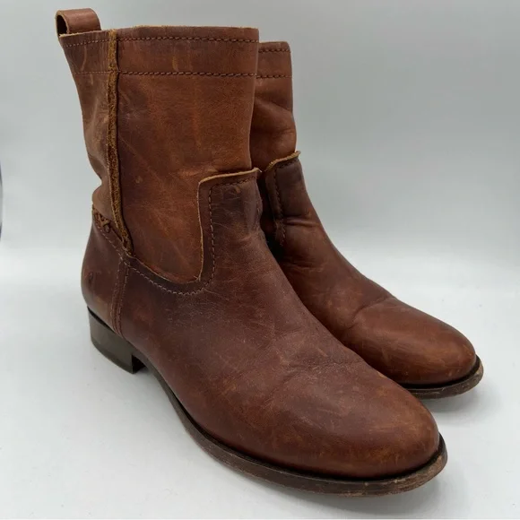 Frye Women's 78323‎ Cara Short Campus Cognac Brown Leather Riding Boots Sz 6.5 B