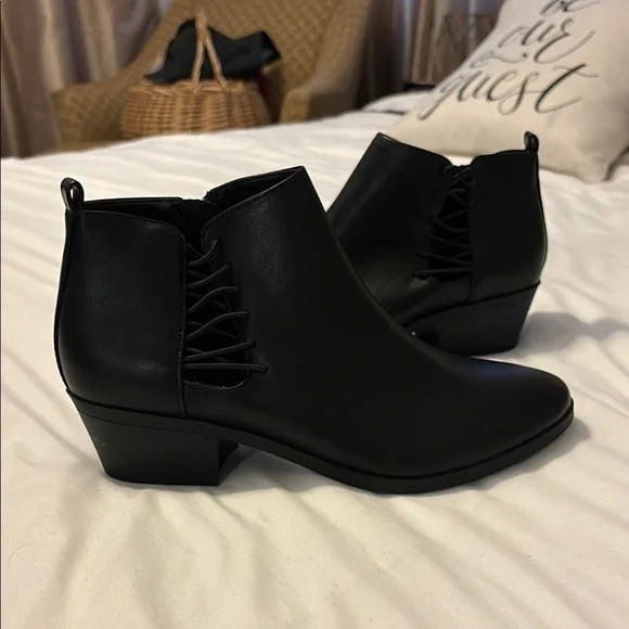 Black Ankle Boots with Side Lace Detail 8.5