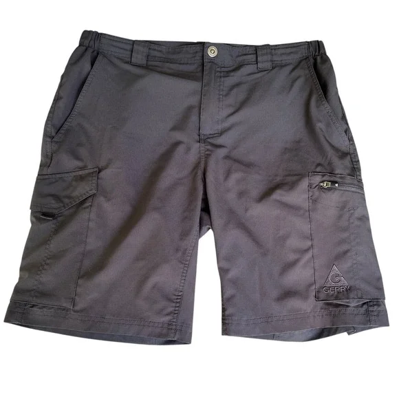 Gerry Cargo Shorts Mens 34 Gray Lightweight Pockets Quick Dry‎ Elastic Waist