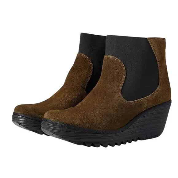 Fly London Womens Wedge Bootie EU 39 US 8-8.5 Brown Suede YADE398FLY NWOB