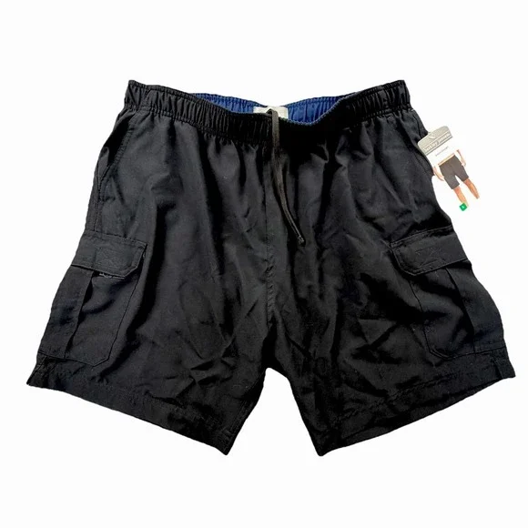 Berkley Jensen‎ Mens Cargo Shorts Black Drawstring Elastic Waist Casual L NWT
