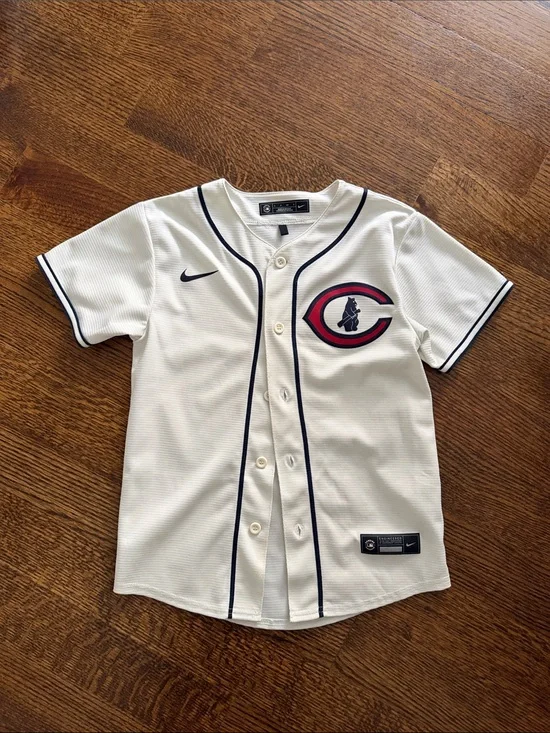 Nike Kids Cream Cubs Baseball Jersey with Red & Navy Logo