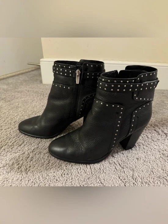 Vince Camuto Black Studded Leather Ankle Boots