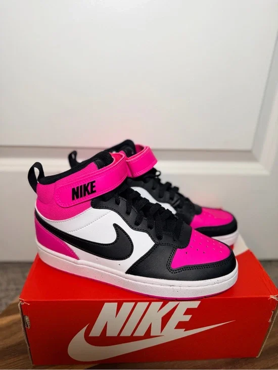 Nike Hot Pink Black White Mid-Top Court Shoe