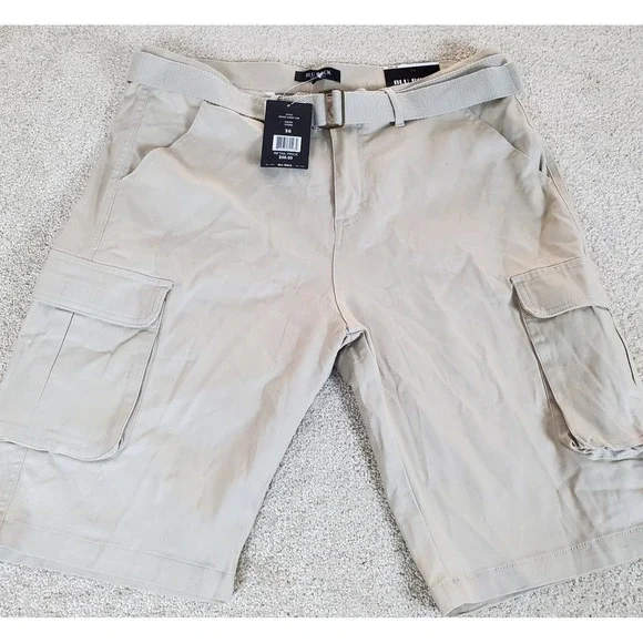 Blu Rock Men's Cargo Shorts Tan Size 36 Belted NWTGS 4 Way‎ Stretch Tiny Spot