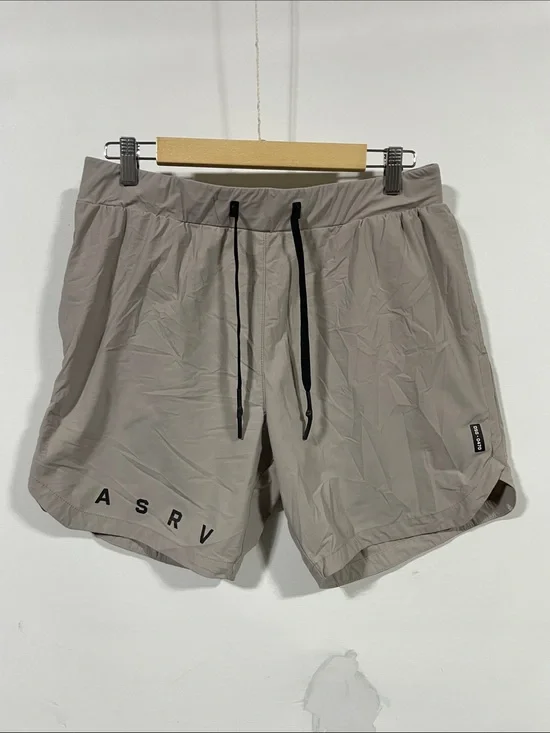 ASRV Men's Shorts in Light Taupe with Black Drawstring