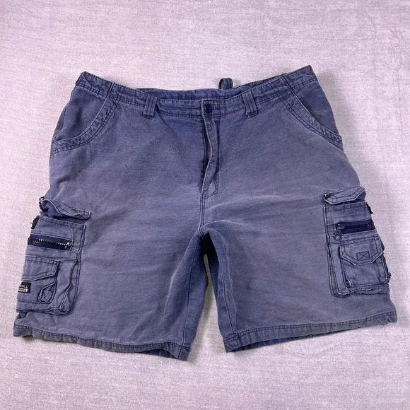 Cotton Twill Cargo Multi-Pocket Mid Rise Shorts Mens 36 Blue Cotton Twill