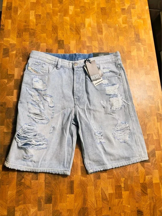 Diesel Light Blue Distressed Jean Shorts - Brand New W Tags