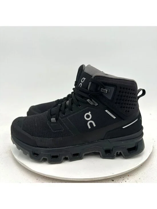 On Cloudrock Waterproof Women Size 7 63.98609 Black Ankle Hiking Shoes