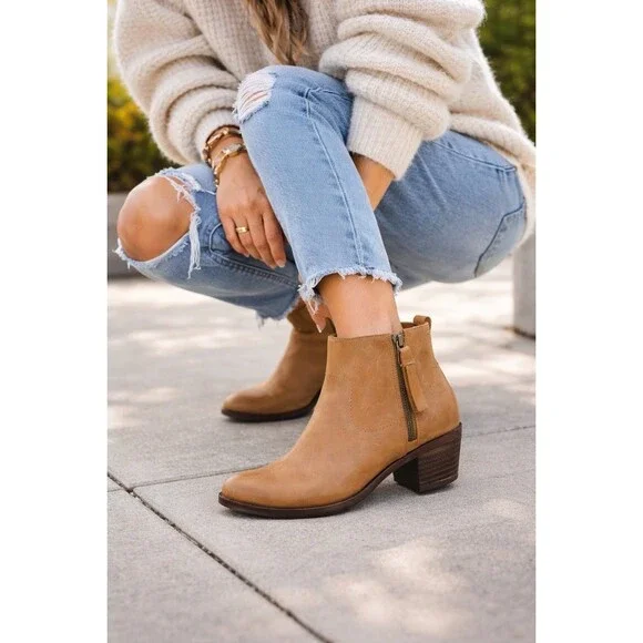 Lucky‎ Brand Tan Leather Blandre Side Zip Spring Ankle Booties