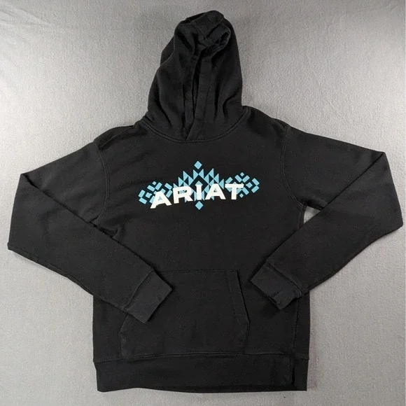 Ariat‎ Kids Real Chest Logo Hood Pullover Sweatshirt Size XXL 16 Black 10037731
