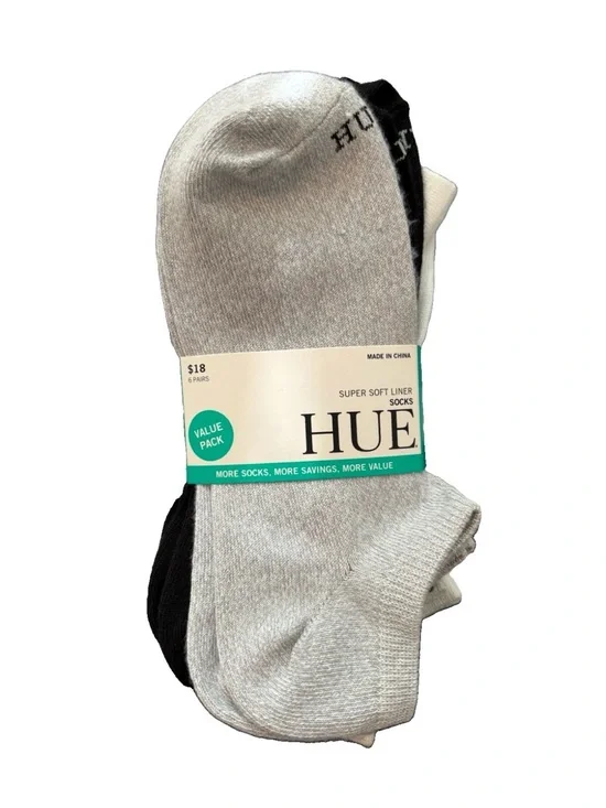 HUE Super Soft Liner Socks - Gray, Black, White (6 Pack)