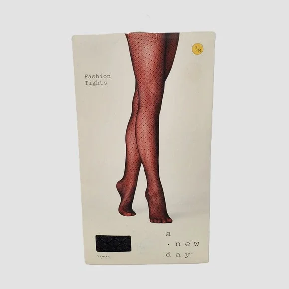 A New Day‎ Womens S / M  Ebony Black Diamond Mesh Fashion Tights F16907846 New