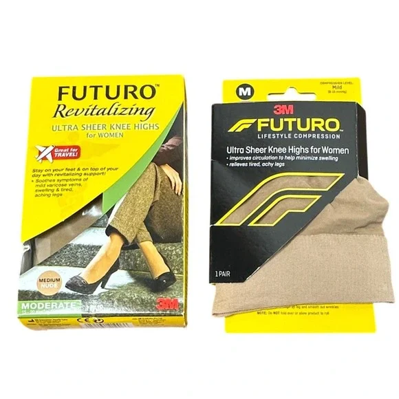 3M Futuro Compression Knee Highs Women Medium Nude‎ New 2pk Sheer Revitalizing