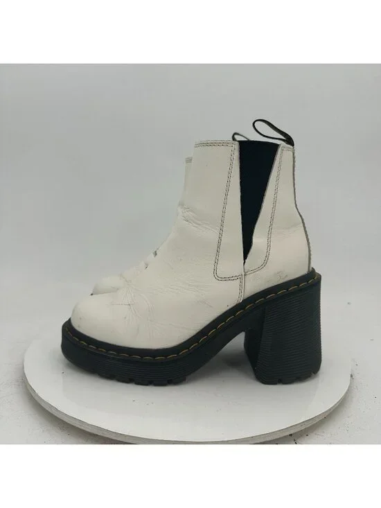 Dr. Martens Spence Women Size 5 White Leather Side Elastic Pump Chelsea Boot