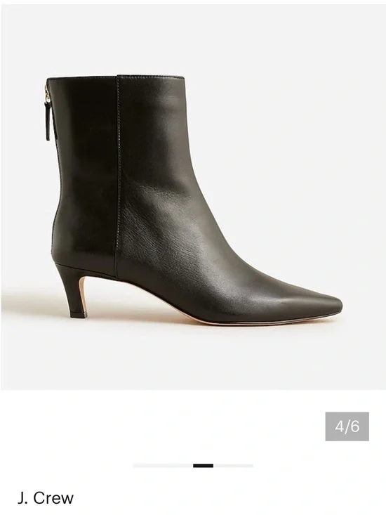 J. Crew Black Leather Pointed Ankle Boot with Low Kitten Heel