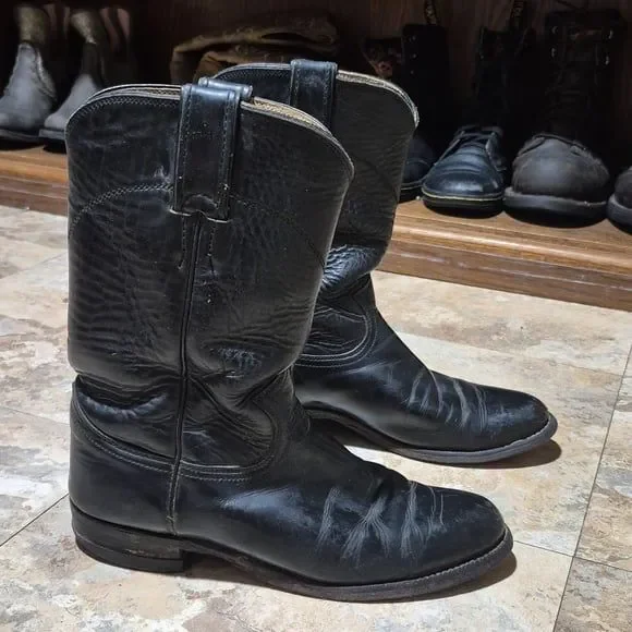 Justin Black Western Cowboy Boots Leather L3703 USA Woman's 6B