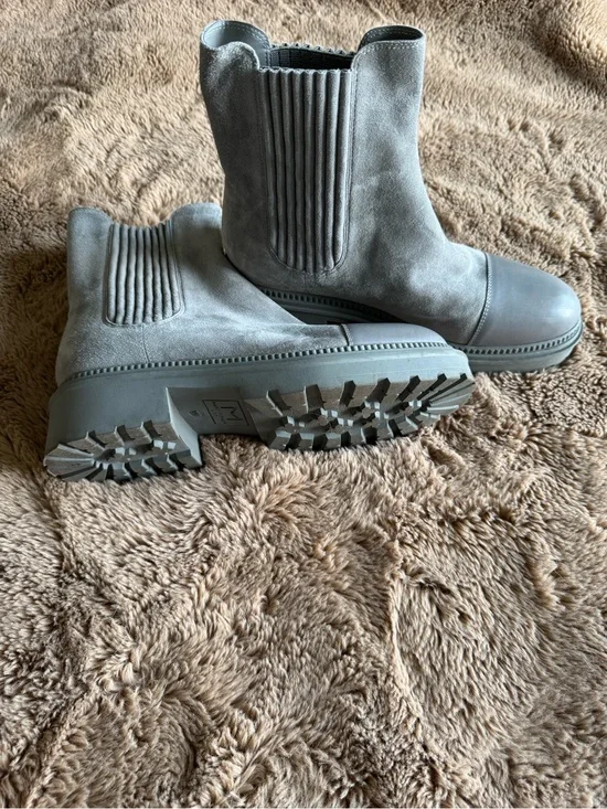 Marc Fisher Grey Suede Chelsea Lug Ankle Boots