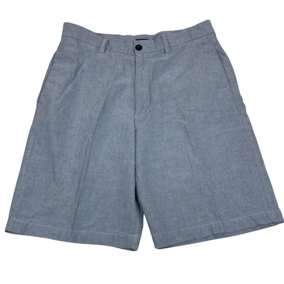 IZOD Men Light Blue Cotton Oxford Flat Front Shorts Size 33 Preppy Summer Casual