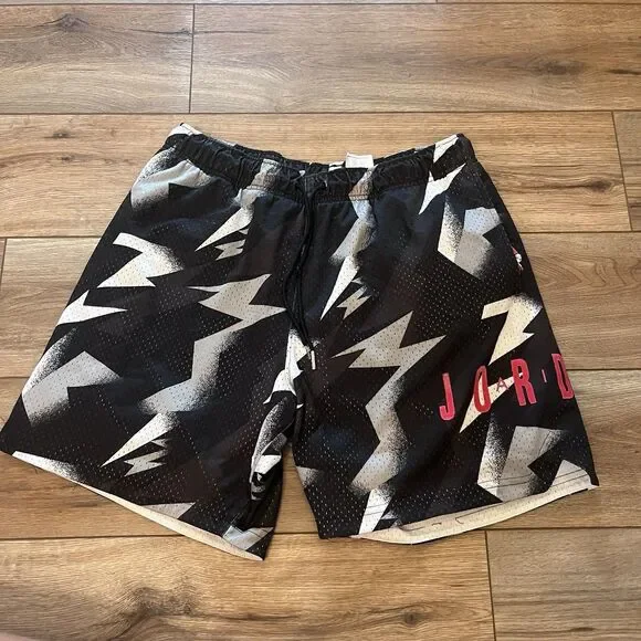Nike Jordan Jumpman Air AOP Basketball Mesh Shorts Black Gray Men's Size L