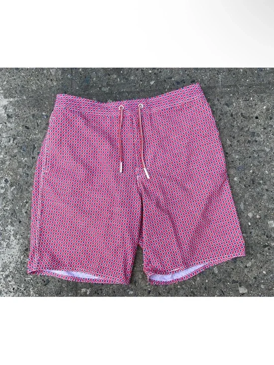 Johnnie O Karratha Swim Trunks Mens M Red Blue Circular Geometric Board Shorts