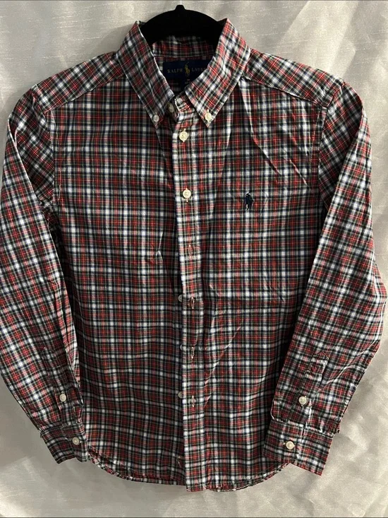 Ralph Lauren Red, Green, White & Navy Plaid Button-Down Shirt kids 10-12