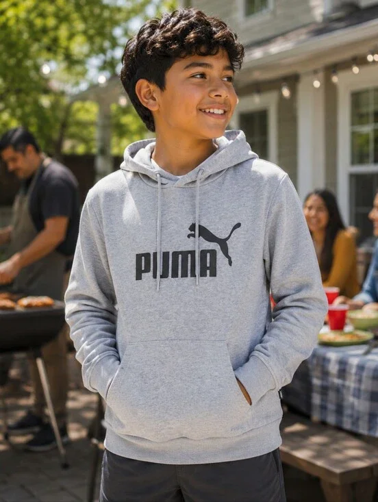 Big Boys kids Gray Grey Puma hoodie Hooded Pullover sweatshirt size XL youth