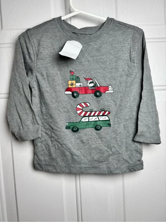 Cat & Jack Gray Long Sleeve Holiday Graphic Shirt with Red & Green Cars