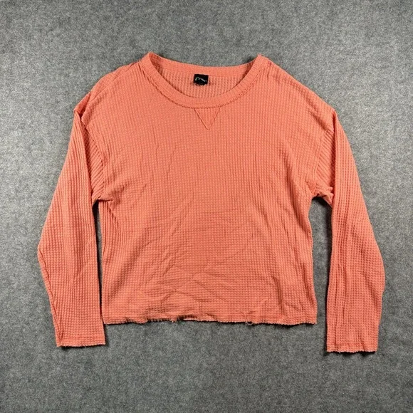 Art Class Waffle Knit Long Sleeve Top XL (14/16) Coral Pink Textured Thermal