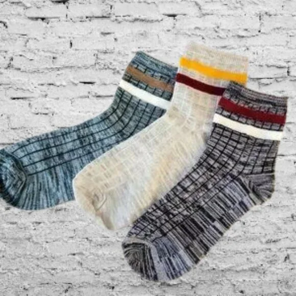 Women Stripe Top Socks 3 Pair Various Colors Polyester Elastane OS New