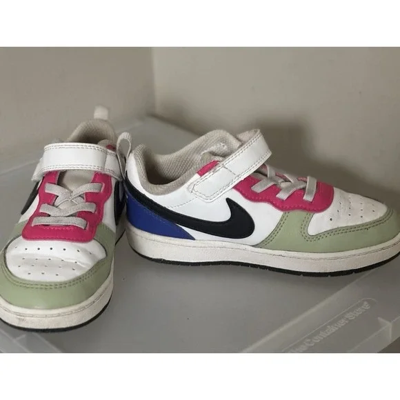 Nike Unisex Kids Colorblock Athletic Sneakers White Pink Green Blue Hook & Loop