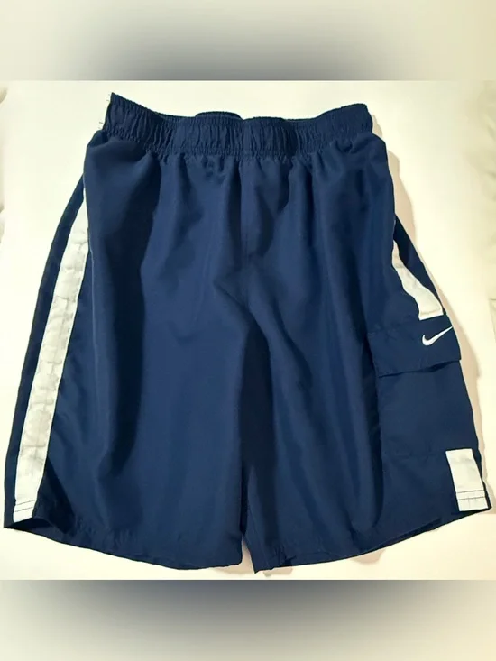 Boys Nike Navy Blue Athletic Shorts with White Stripe, Size M