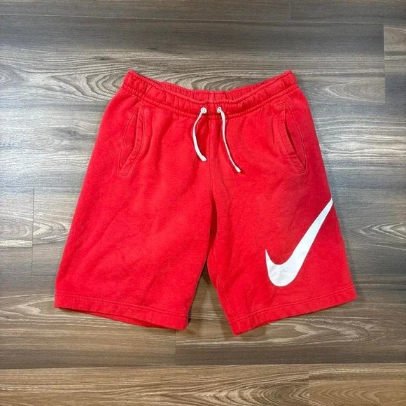 Nike red cotton & polyester shorts with white swoosh