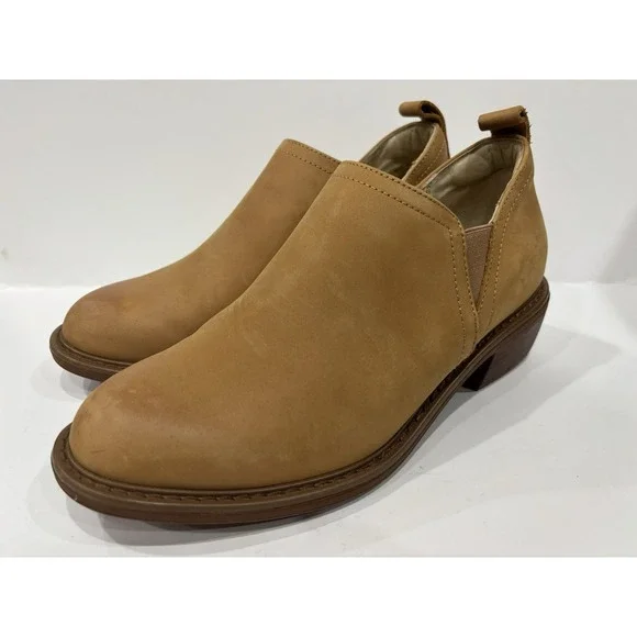 Alegria Women's Tan Leather Slip-On Ankle Booties Shoes Size 37.5 Slip Resistant