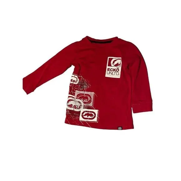 Echo United Unisex Kids Red Long Sleeve Round Neck Graphic T Shirt Size 4T