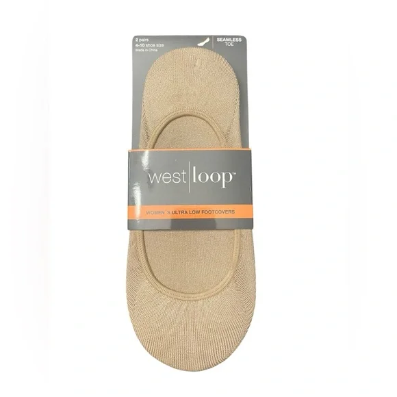 West Loop Women’s Ultra Low Footcovers 2 Pairs Shoe Size 4-10 Beige No Show Sock