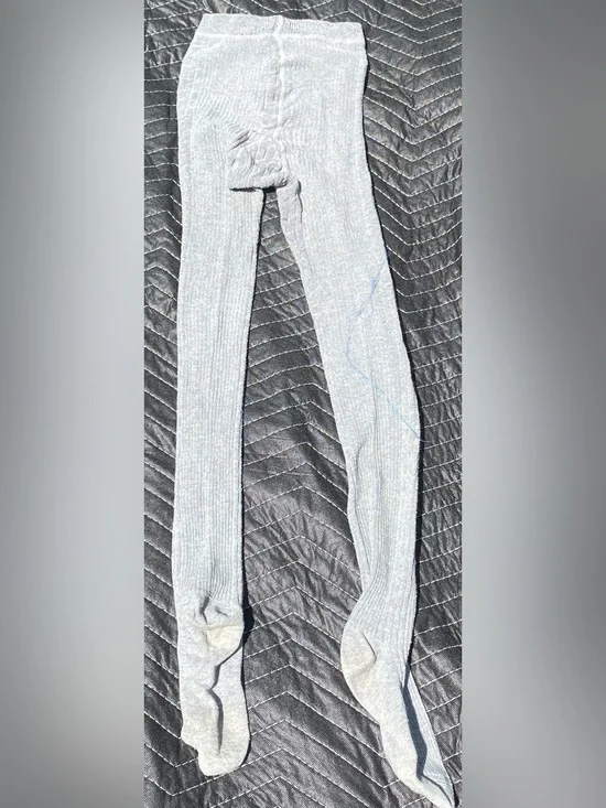 Light Gray Ribbed Knit Tights